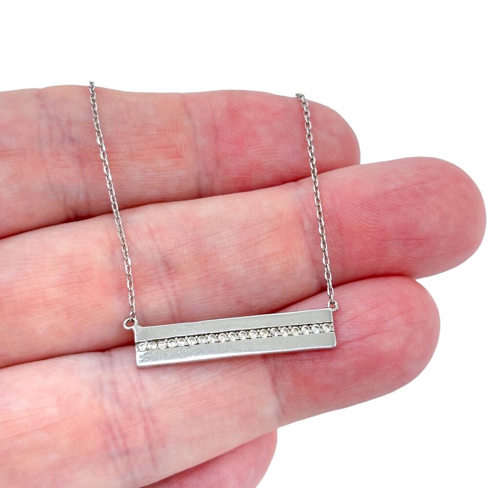 Vintage Sterling Silver 925 Cubic Zirconia Bar Necklace 16"-18"